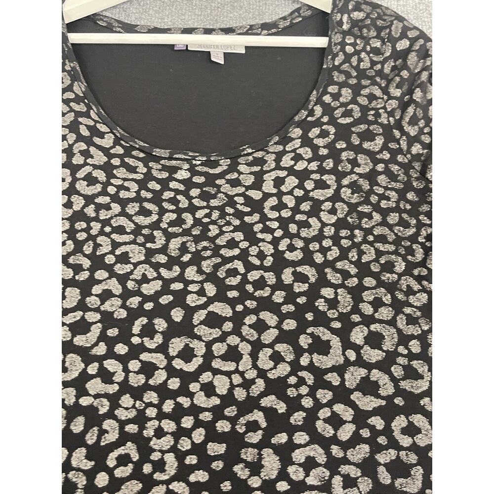 Jennifer Lopez Tunic Blouse Small Leopard Cheetah Long Sleeve Black Shirt N253 - Picture 2 of 8